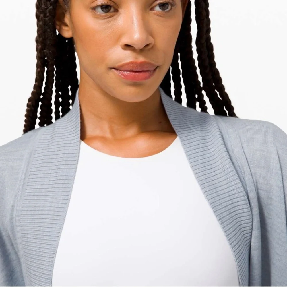 Lululemon Sit In Lotus Wrap II Cardigan Merino‎ Wool Heathered Chambray